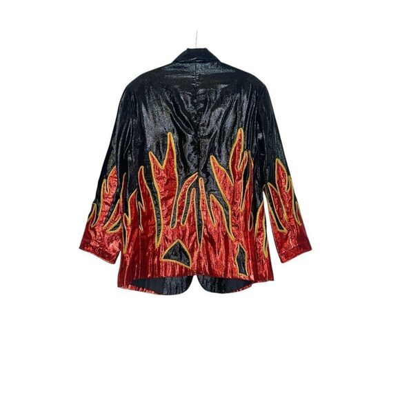 1980’s Custom Flame Fire Jacket  Rockabilly Glitter Blazer| Size 42 - Picture 8 of 10